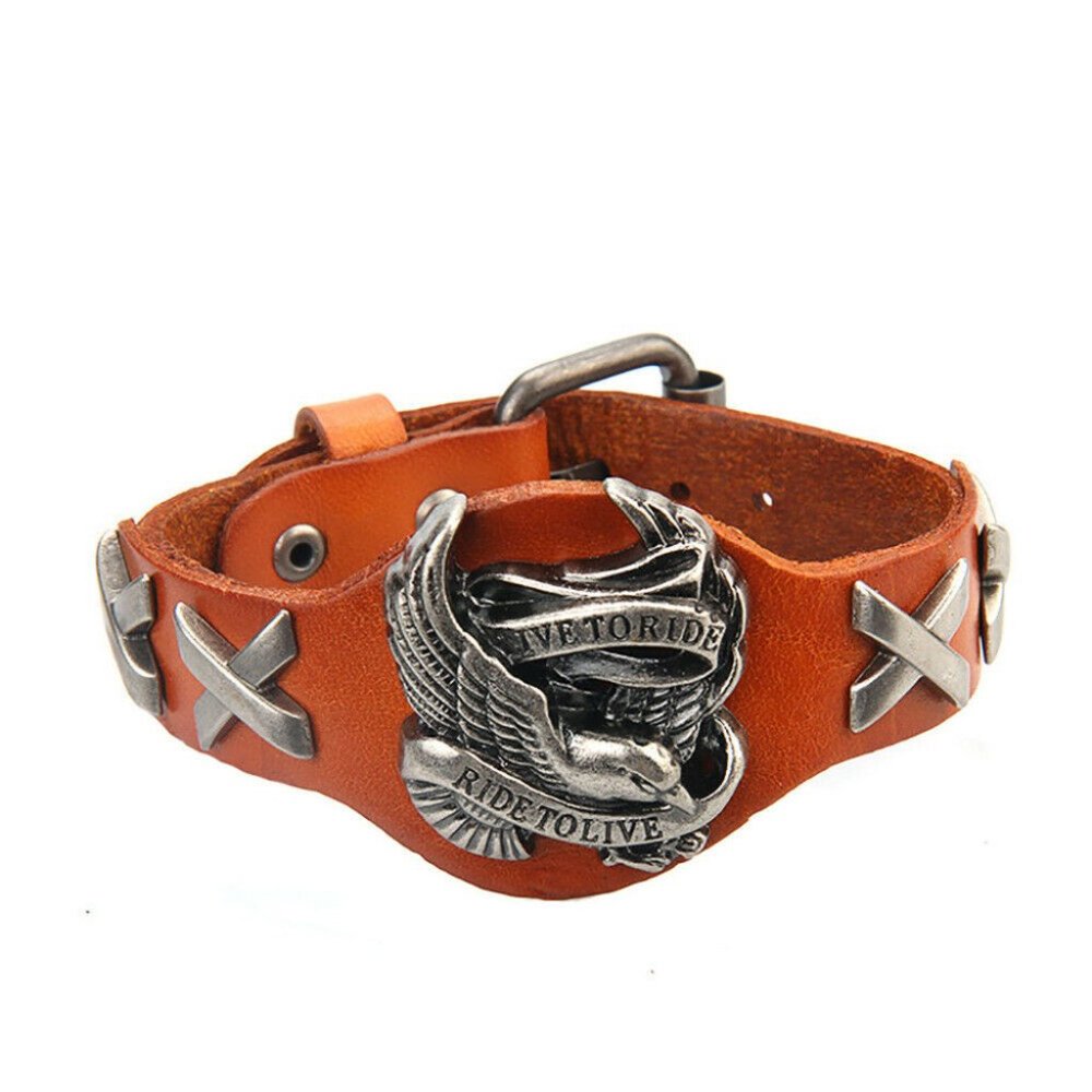 Harley Davidson HD Leather Wristband Orange Brown - Picture 2 of 6